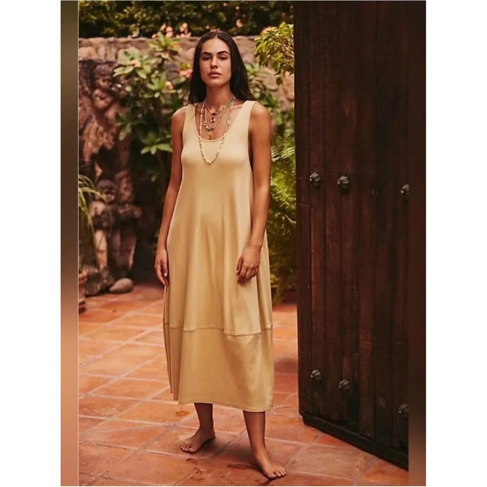 FP Beach Free People Yellow Barrell Midi Tank Dress (Medium, Yellow, EUC)